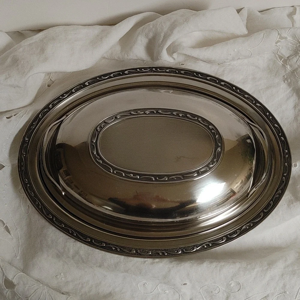 Mid Century Oneida Oval Stainless Steel Covered Serving Dish